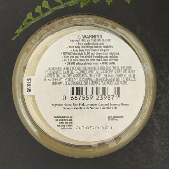 BBW Pink Lavender & Espresso Bath & Body Works Single Wick Candle - Picture 10 of 10